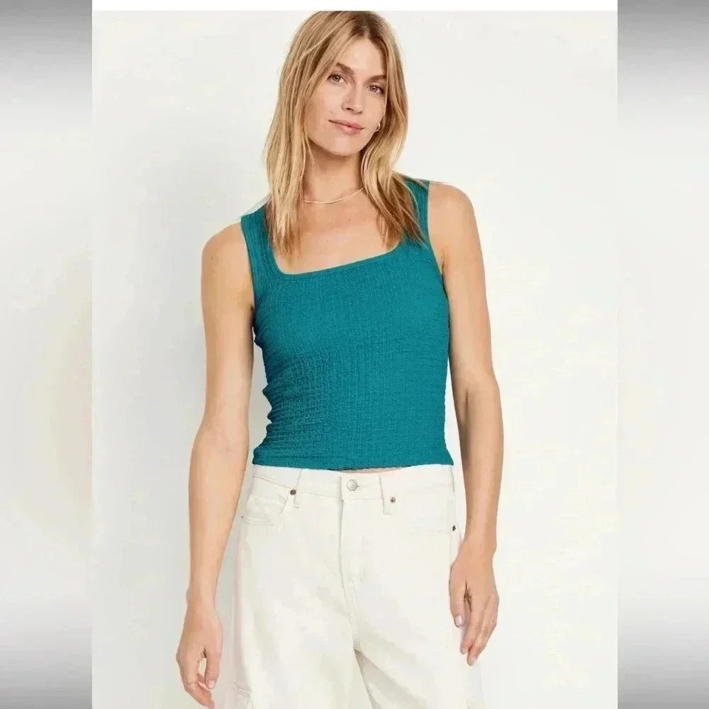 ⭐️ NWT Old Navy Square-Neck Textured Tank Top, Fermented Jade, Size L (12/14)